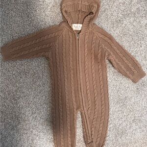 Luna and Luca Cable Knit Hooded One-Piece Romper in Brown